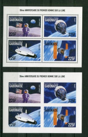 Освоєння космосу Освоение космоса ^/--/^ Габон Gabon Space 1999 Mi 1458-1461 Perf Imperf  30 /--/ th ann Apollo 11 MNH Cv ^_^^^ Габон Gabon Space 1999 Mi 1458-1461 Perf Imperf 30 /--/ th ann Apollo 11 MNH Cv - фото фото фото