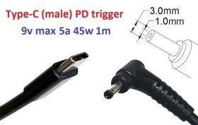 Інше Другое ^/--/^ Переходник на 9 /--/ v (max 5 /--/ a, 45 /--/ w) 3.0 /--/ x /--/ 1.0(0.9/1.1)mm 1 /--/ m з USB Type-C (male) Power Delivery PD тригер (A - фото фото фото