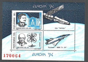 Освоєння космосу Освоение космоса ^/--/^ Румыния  (1994) Авиация и космонавтика. Изобретения и открытия. Блок ^_^^^ Румунія (1994) Авіація і космонавтика. Винаходи і відкриття. Блок Блок Блок - фото фото фото