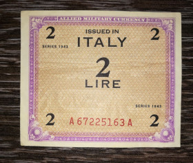 Італія, Ватикан Италия, Ватикан ^/--/^ ITALY Италия 2 лиры 1943 Союзническая оккупация, 1-й выпуск, со знаком Forbs ^_^^^ ITALY Італія 2 ліри 1943 Союзницька окупація, 1-й випуск, зі знаком Forbs - фото фото фото