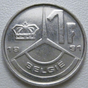 Бельгія Бельгия ^/--/^ Бельгія 1 франк 1991 року Belgie 42779 ^_^^^ Бельгия 1 франк 1991 года Belgie 42779 - фото фото фото