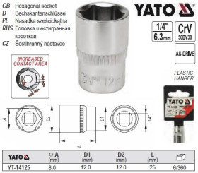 Викрутки Отвертки ^/--/^ Головка торцевая 6-гранная 1/4 М /--/ 8 YATO YT-14125 ^_^^^ Головка торцева 6-гранна 1/4&amp;quot; М /--/ 8 YATO Польща YT-14125 - фото фото фото