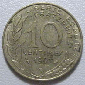 Франція Франция ^/--/^ Франція 10 сантимів 1997 року 1431 ^_^^^ Франция 10 сантимов 1997 года 1431 - фото фото фото