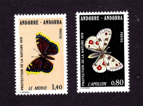 Фауна Фауна ^/--/^ NM Фауна  Андорра 1976 г MNH - бабочки ^_^^^ NM Фауна Андорра 1976 MNH - метелика - фото фото фото