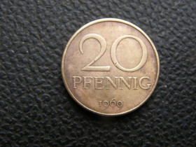 НДР, ФРН ГДР, ФРГ ^/--/^ 20 пфенингов 1969 г А ГДР. ^_^^^ 20 пфенінгів 1969 А НДР. - фото фото фото
