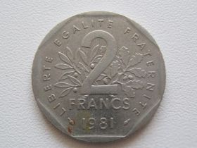 Франція Франция ^/--/^ Франция 2 франка 1981 года 24411 ^_^^^ Франція 2 франки 1981 24411 - фото фото фото