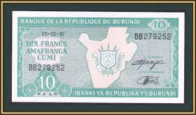 Бурунді Бурунди ^/--/^ Бурунди 10 франков 1997 P-33  (33 /--/ d.1) UNC ^_^^^ Бурунді 10 франків 1997 P-33 (33 /--/ d.1) UNC - фото фото фото