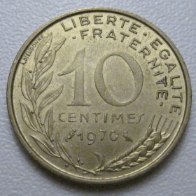 Франція Франция ^/--/^ Франція 10 сантимів 1970 року 41997 ^_^^^ Франция 10 сантимов 1970 года 41997 - фото фото фото