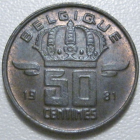 Бельгія Бельгия ^/--/^ Бельгія 50 сантимів 1981 року Belgique 42481 ^_^^^ Бельгия 50 сантимов 1981 года Belgique 42481 - фото фото фото