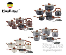 Каструлі, набори Кастрюли, наборы ^/--/^ Набор посуды Haus Roland HR /--/ 120-1  (14 предметов) из нержавеющей стали: кастрюли 2,6/3,6/6,1 л; ковш 1,9 л; сковорода 2,9 л; чайник ^_^^^ Набір посуду Haus Roland HR /--/ 120-1 (14 предметів) з нержавіючої сталі: каструлі 2,6/3,6/6,1 л; ковш 1,9 л; сковорода 2,9 л; чайник - фото фото фото