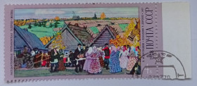 СРСР - СССР - ^/--/^ СССР 1978 Кустодиев, праздник в деревне, с полем, гашеная ^_^^^ СРСР 1978 Кустодієв, свято в селі, з полем, гашена - фото фото фото