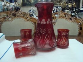 Кухонне начиння, посуд, столове срібло Кухонная утварь, посуда, столовое серебро ^/--/^ Старинный Набор КУВШИН СТАКАНЫ Цветное стекло СССР Рубин 1950 - 60 годов №432 ^_^^^ Старовинний Набір КУВШИН СТАКАНИ Кольорове скло СРСР Рубін 1950 - 60 років No 432 - фото фото фото