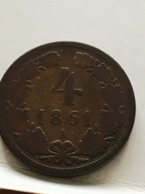 Австро-Угорщина Австро-Венгрия ^/--/^ 4 крейцера 1861 р. А.  Франц Йосиф I ^_^^^ 4 крейцера 1861 г. А. Франц Иосиф I - фото фото фото