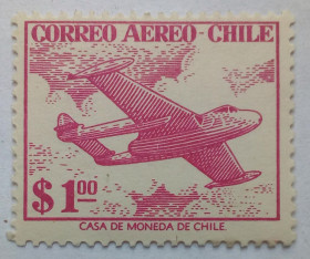 Південна Америка Южная Америка ^/--/^ Чили 1956 Авиапочта, самолет, 1 /--/ Р, MNH ^_^^^ Чилі 1956 Авіапошта, літак, 1 /--/ Р, MNH - фото фото фото