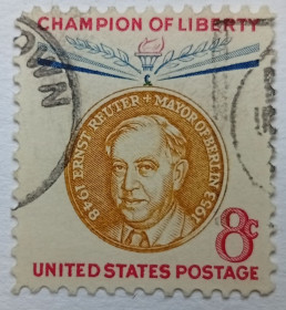 Північна Америка Северная Америка ^/--/^ США 1959 Эрнст Рейтер, 8 /--/ с, гашеная ^_^^^ США 1959 Ернст Рейтер, 8 /--/ с, гашена - фото фото фото