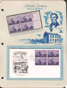 Північна Америка Северная Америка ^/--/^ США 1954  г - квартблок MNH + КПД  ХМК с квартблоком  -  Небраска ^_^^^ 1954 — квартблок MNH + ККД ХМК з квартблоком — Небраска - фото фото фото