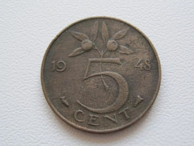 Нідерланди Нидерланды ^/--/^ Нидерланды 5 центов 1948 года 23189 ^_^^^ Нідерланди 5 центів 1948 року 23189 - фото фото фото