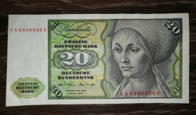 Німеччина Германия ^/--/^ Германия 20 дойчмарок 1970 серия в одну линию с №. 1-й выпуск ^_^^^ Німеччина 20 дойчмарок 1970 серія в одну лінію з No 1-й випуск - фото фото фото