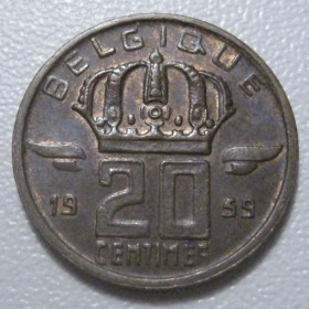Бельгія Бельгия ^/--/^ Бельгія 20 сантимів 1959 року 42250 ^_^^^ Бельгия 20 сантимов 1959 года 42250 - фото фото фото