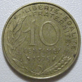 Франція Франция ^/--/^ Франція 10 сантимів 1975 року 43497 ^_^^^ Франция 10 сантимов 1975 года 43497 - фото фото фото