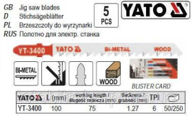 Фрези Фрезы ^/--/^ Набір полотно для електролобзика BI-METAL (дерево) 6 /--/ TPI l /--/ 100 /--/ м 5 /--/ шт YATO-3400 ^_^^^ Набор полотно для электролобзика BI-METAL (дерево) 6 /--/ TPI l /--/ 100 /--/ м 5 /--/ шт YATO-3400 - фото фото фото