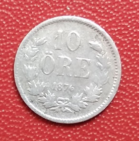 Швеція Швеция ^/--/^ Швеция 10 эре, 1876 г, серебро ^_^^^ Швеція 10 ер, 1876 р, срібло - фото фото фото