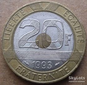 Франція Франция ^/--/^ Франция 20 франков 1993 триметалл   11/07 /--/ ф /--/ 00 ^_^^^ Франція 20 франків 1993 триметал 11/07 /--/ ф /--/ 00 - фото фото фото