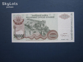 Балканський півострів Балканский полуостров ^/--/^ Банкнота 500000 динаров Сербска Крайна Хорватия 1993 состояние XF+ ^_^^^ Банкнота 500000 динарів Сербська Крайна Хорватія 1993 стан XF+ - фото фото фото