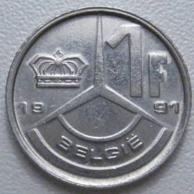 Бельгія Бельгия ^/--/^ Бельгія 1 франк 1991 року Belgie 42778 ^_^^^ Бельгия 1 франк 1991 года Belgie 42778 - фото фото фото