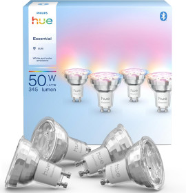 Лампи, лампочки Лампы, лампочки ^/--/^ Лот № 15539 Світлодіодний прожектор Philips Hue Essential GU /--/ 10, 345 лм, упаковка з 4 шт., різнокольоровий Розумна лампочка RGB, 4,7 Вт - фото фото фото