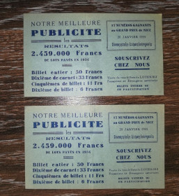 Акції, облігації, лотереї Акции, облигации, лотереи ^/--/^ FRANCE Франція 50, 33, 11, 6 франків 1934 1935 Канни, флаєр, реклама лотереї. Ціна за 1 /--/ шт ^_^^^ FRANCE Франция 50, 33, 11, 6 франков 1934 1935 Канны, флаер, реклама лотереи. Цена за 1 /--/ шт - фото фото фото