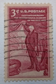 Північна Америка Северная Америка ^/--/^ США 1955 Академия искусств Пенсильвании, гашеная ^_^^^ США 1955 Академія мистецтв Пенсільванії, гашена - фото фото фото