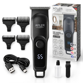 Тримери Триммеры ^/--/^ Тример для бороди та вусів Adler AD 2966 USB-C, лезо з нержавіючої сталі, 2 швидкості, світлодіодний дисплей, діапазон стрижки 0,2–4,2 мм - фото фото фото