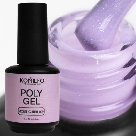 Гель, акрил Гель, акрил ^/--/^ Komilfo PolyGel 009 Violet Glitter, 15 мл    (с шиммером) ^_^^^ Komilfo PolyGel 009 Violet Glitter, 15 мл (з шиммером) - фото фото фото