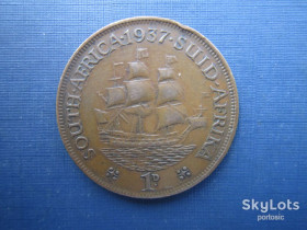 ПАР ЮАР ^/--/^ Монета 1 пенни ЮАР Британская 1937 Георг VI корабль парусник ^_^^^ Монета 1 пенні ПАР Британська 1937 Георг VI корабель вітрильник - фото фото фото