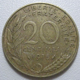 Франція Франция ^/--/^ Франція 20 сантимів 1976 року 43587 ^_^^^ Франция 20 сантимов 1976 года 43587 - фото фото фото