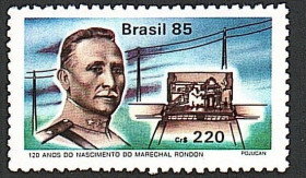 Південна Америка Южная Америка ^/--/^ Бразилия  (1985) 120 лет со дня рождения маршала Кандидо Рондона, военного инженера ^_^^^ Бразилія (1985) 120 років від дня народження маршала Кандідо Рондона, військового інженера - фото фото фото