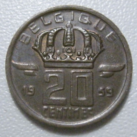 Бельгія Бельгия ^/--/^ Бельгія 20 сантимів 1959 року 42254 ^_^^^ Бельгия 20 сантимов 1959 года 42254 - фото фото фото