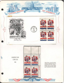 Північна Америка Северная Америка ^/--/^ США 1966  г - квартблок MNH + КПД  ХМК с квартблоком  -  американский цирк ^_^^^ 1966 — квартблок MNH + ККД ХМК з квартблоком — американський цирк - фото фото фото