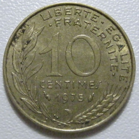 Франція Франция ^/--/^ Франція 10 сантимів 1975 року 1347 ^_^^^ Франция 10 сантимов 1975 года 1347 - фото фото фото