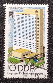 Архітектура Архитектура ^/--/^ ГДР 1981 г - Лейпцигская весенняя ярмарка. Отель Merkur, гаш ^_^^^ НДР 1981 - Лейпцігський весняний ярмарок. Готель Merkur, гаш - фото фото фото