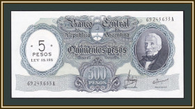 Аргентина Аргентина ^/--/^ Аргентина 5 песо  (500 песо) 1969 P-283  (283 /--/ a.2) a-UNC ^_^^^ Аргентина 5 песо (500 песо) 1969 P-283 (283 /--/ a.2) a-UNC - фото фото фото