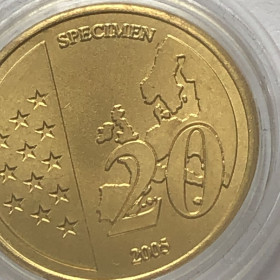 Італія і Ватикан Италия и Ватикан ^/--/^ 20 євроцентів 2005 р. Ватикан. SPECIMEN. Європроба. Капсула. ^_^^^ 20 евроцентов 2005 г. Ватикан. SPECIMEN. Европроба. Капсула. - фото фото фото