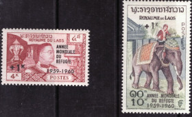 Фауна Фауна ^/--/^ Лаос. Всемирный год беженцев. Надпечатка  (серия)** 1960 г. ^_^^^ Лаос. Всесвітній рік біженців. Наддрук (серія) 1960 р. - фото фото фото