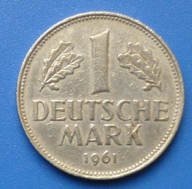 НДР, ФРН ГДР, ФРГ ^/--/^ Німеччина          (ФРН) - 1 марка 1961 р          (G) ^_^^^ Германия (ФРГ) - 1 марка 1961 г (G) - фото фото фото