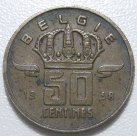 Бельгія Бельгия ^/--/^ Бельгія 50 сантимів 1958 року Belgie 42421 ^_^^^ Бельгия 50 сантимов 1958 года Belgie 42421 - фото фото фото