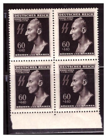 Третій Рейх (-) Третий Рейх (-) ^/--/^ Германия  Рейх 1943 г  MNH -  квартблок - личности - Гейдрих ^_^^^ Німеччина Рейх 1943 MNH - квартблок - особистості - Гейдріх - фото фото фото