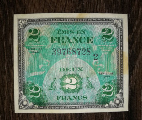 Франція Франция ^/--/^ FRANCE Союзническая оккупация Франции 2 франка 1944. Блок 2 ^_^^^ FRANCE Союзницька окупація Франції 2 франки 1944. Блок 2 - фото фото фото