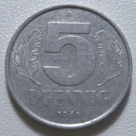 НДР, ФРН ГДР, ФРГ ^/--/^ Німеччина - НДР 5 пфенігів 1968 року 43335 ^_^^^ Германия - ГДР 5 пфеннигов 1968 года 43335 - фото фото фото