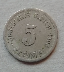 Інше Другое ^/--/^ Германия 5 пфеннинг 1908 ^_^^^ Німеччина 5 пфеннінг 1908 - фото фото фото